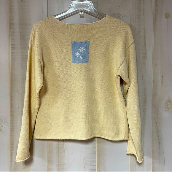 Vintage Snowman Theme Thyme 80s Yellow Pullover Sweater Sz S Winter Scene - Picture 2 of 7